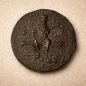 Vintage Bronze Ecclesiastical Medallion Depicting St. Thomas Aquinas